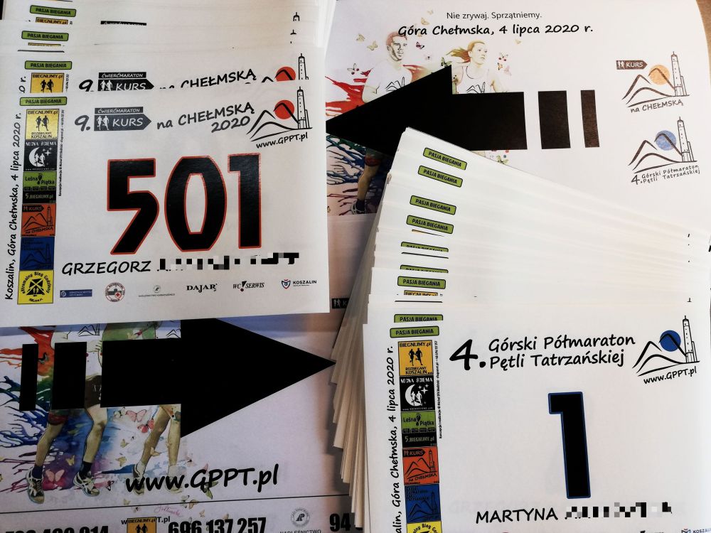 Numery startowe - Kurs na Chełmską 2020 i 4. Górski Półmaraton Pętli Tatrzańskiej (GPPT)
